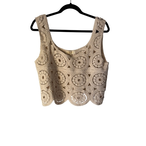 Rebellion Tops - Rebellion Crochet Tank Top Cream Sleeveless Festival Boho Women's L